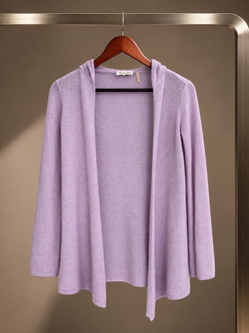Minnie Rose 100% Cashmere Hooded Open Front Drape Cardigan Lavender Lilac XS